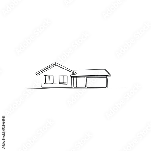 Simple hand drawn sketch of a modern ranch style house