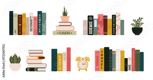 Hand drawn flat design book clutter plants