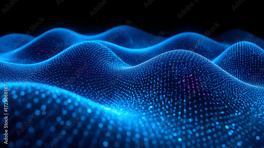 Fototapeta premium Blue abstract digital wave made of glowing particles, futuristic technology background, big data visualization