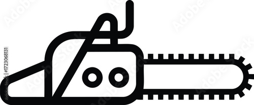 Black and white icon illustration of a chainsaw