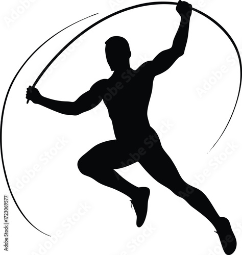 Dynamic silhouette of a man joyfully jumping rope vector illustration for exercise and fitness vector