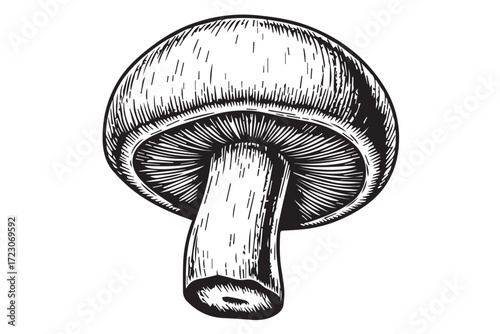 Detailed illustration of a single mushroom isolated on Transparent Background