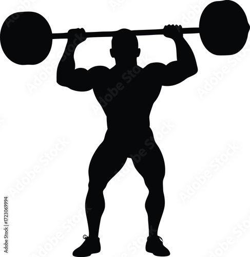 Silhouette of a muscular man lifting weights in a declarative vector illustration vector