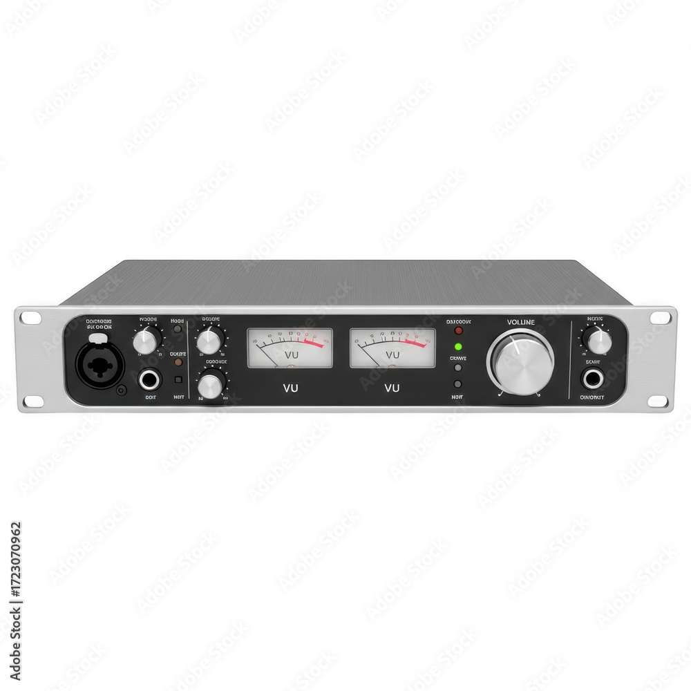 Obraz premium Professional audio interface rackmount unit with vu meters isolated on transparent background