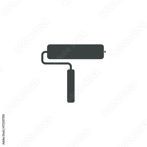 A dark gray paint roller with a cylindrical roller and a short, vertical handle, isolated on a white background.