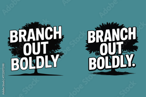 Black tree silhouette with bold white text vector