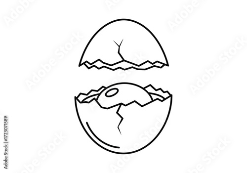A cracked eggshell revealing a nascent yolk, symbolizing new beginnings and potential.