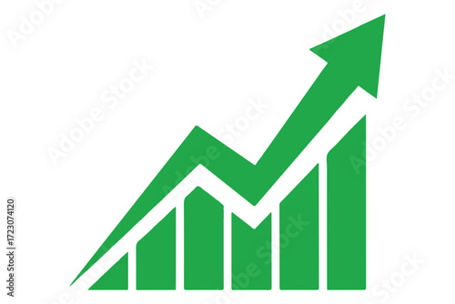 Green bar chart with upward trending arrow isolated on Transparent Background