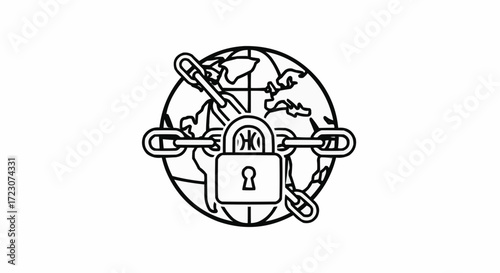 Global security concept vector illustration locked earth with chains secure access