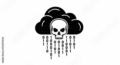 Cloud skull binary rain threat cyber security data breach vector