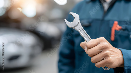 Wallpaper Mural A mechanic holding a wrench inside the automobile repair workshop Torontodigital.ca