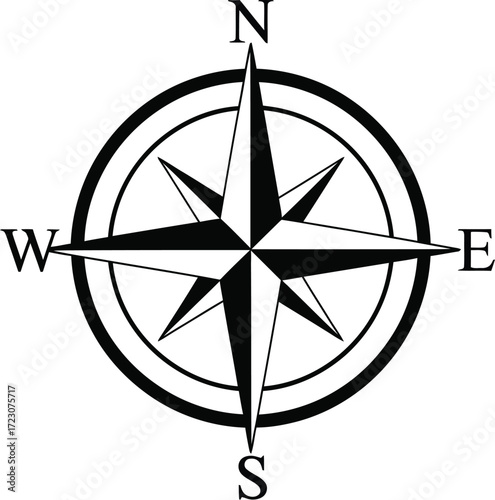Classic compass rose indicating cardinal directions for navigation and exploration