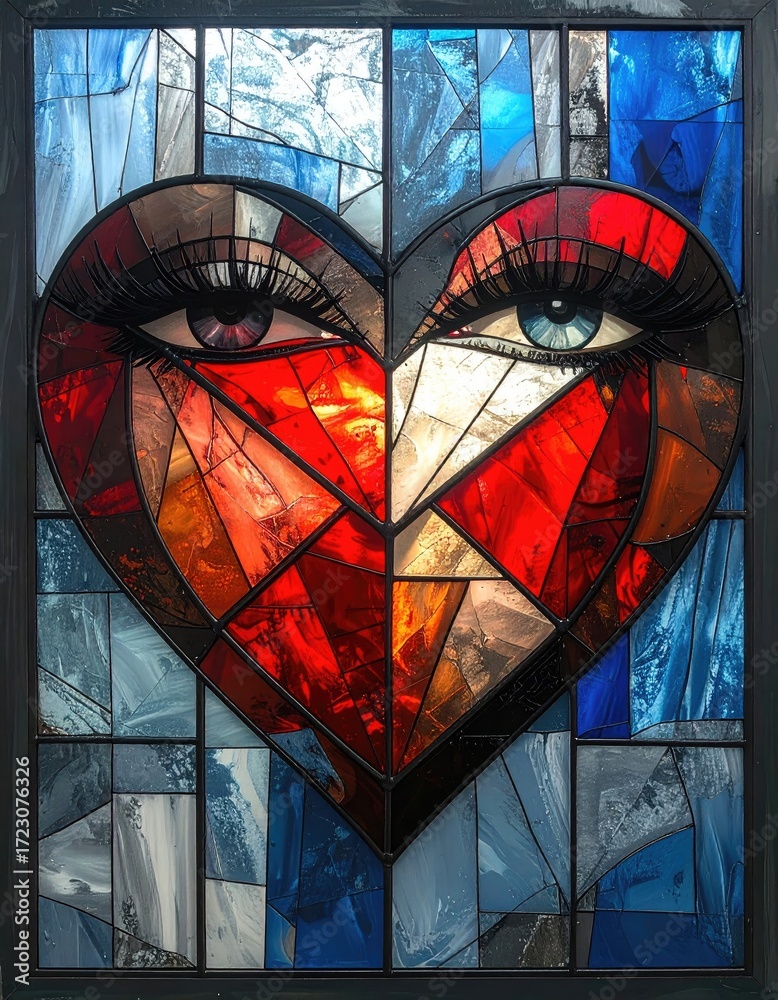 Fototapeta premium Stained glass heart with eyes