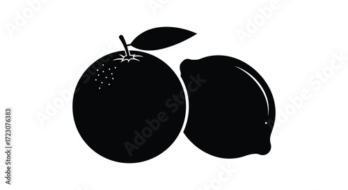 A black and white illustration of a citrus fruit arrangement silhouette