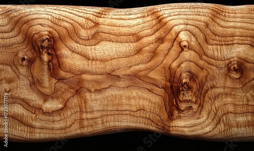 Close-up of a wood plank's grain and knots.  Rich golden tones