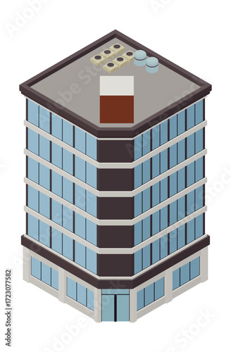 現代的なデパート建物を表現したアイソメトリックベクターイラスト