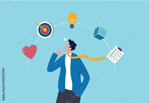 Design thinking process, strategic thinking to create and develop solution to solve problem concept, businessman thinking with empathy, define, ideate, prototype and test idea for implementation
