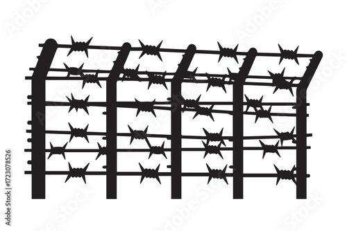 A black silhouette of a barbed wire fence with sharp spikes