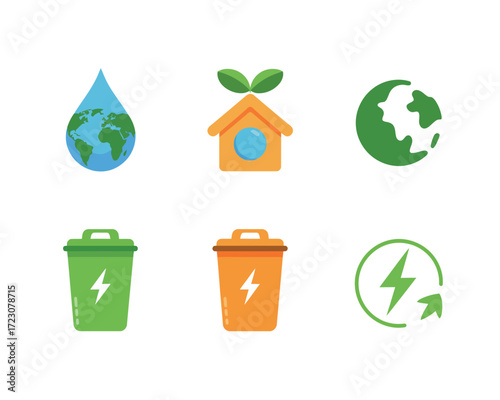 Set of environmental icons representing sustainability and conservation