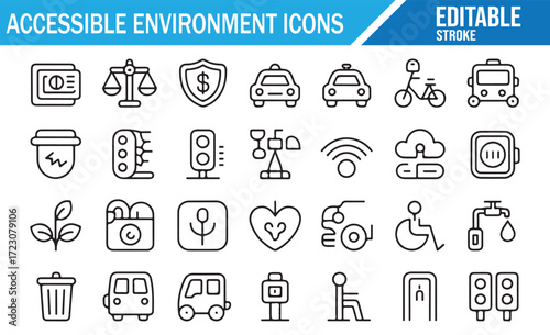 Universal Design Icons – Inclusive Facilities and Services – Line Art