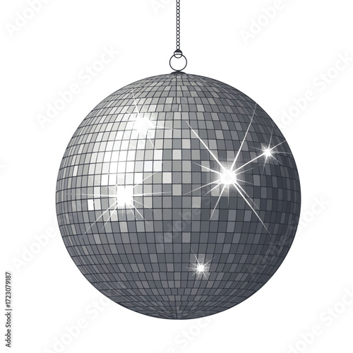 Classic silver disco ball hanging and reflecting light