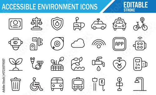 Universal Access Symbols – Transport, Safety, Wi-Fi – Outline Set