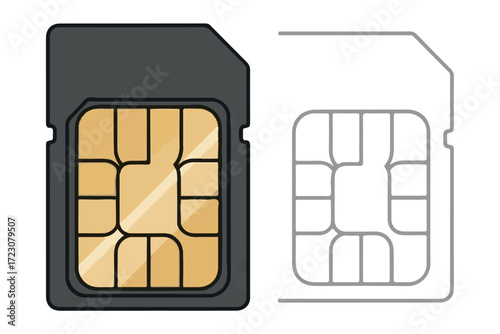Closeup view of a sim card and its outline on a Transparent Background