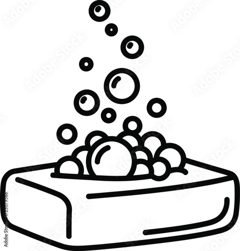 Cleanliness and hygiene represented by a bar of soap with rising bubbles.