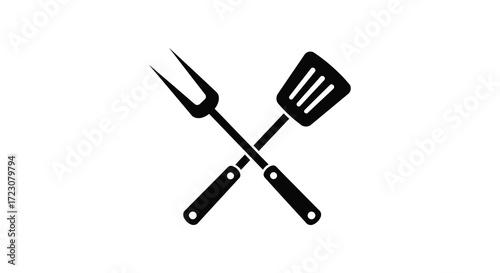 Black fork and spatula crossed simple kitchen tools illustration silhouette