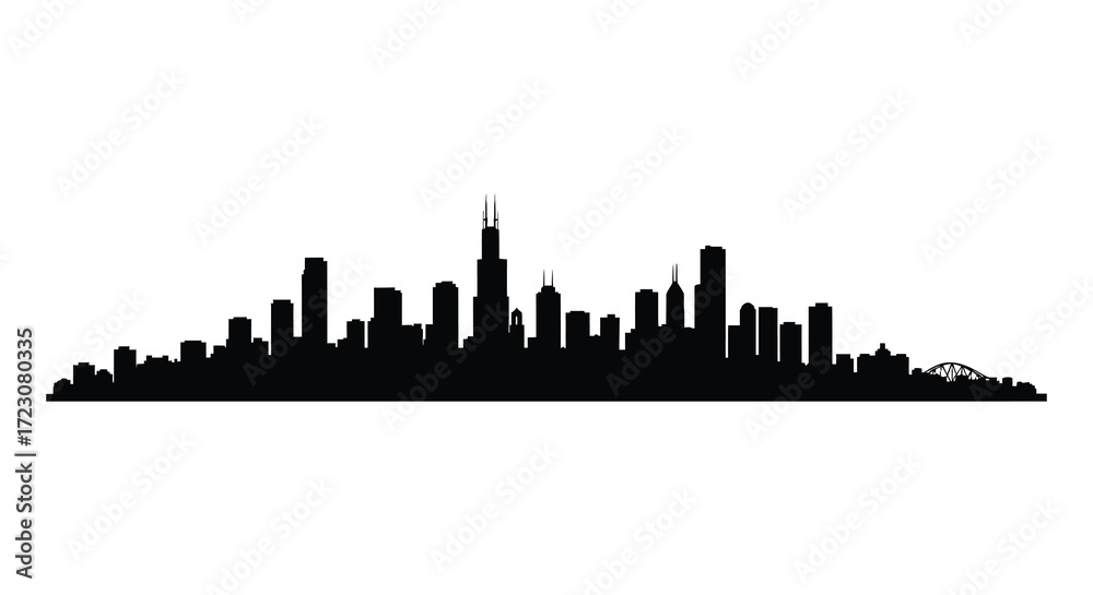 Naklejka premium Dramatic city skyline against a white backdrop a striking silhouette