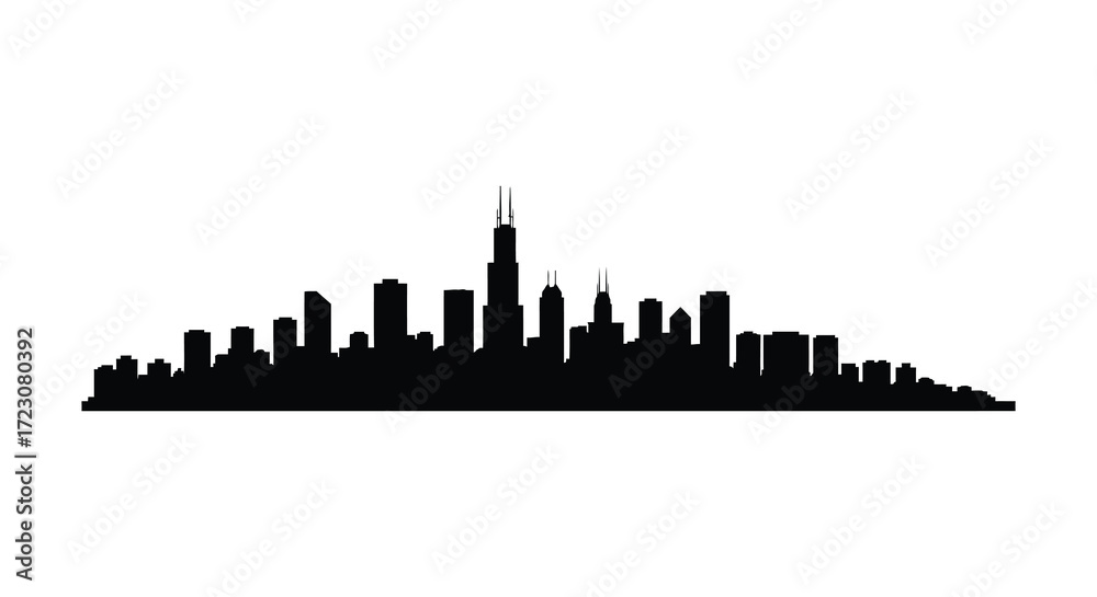Fototapeta premium Dramatic cityscape view with iconic buildings in sleek black silhouette