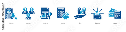 Capital Growth Planning color banner web icon set vector illustration concept with icon of estimate, investor, analysis, expense, cost, expense, budget