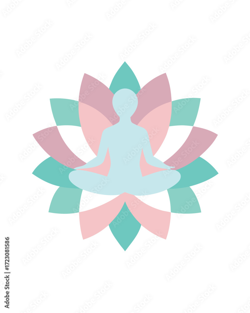 Obraz premium Silhouette of a person meditating in a lotus position on a stylized lotus flower