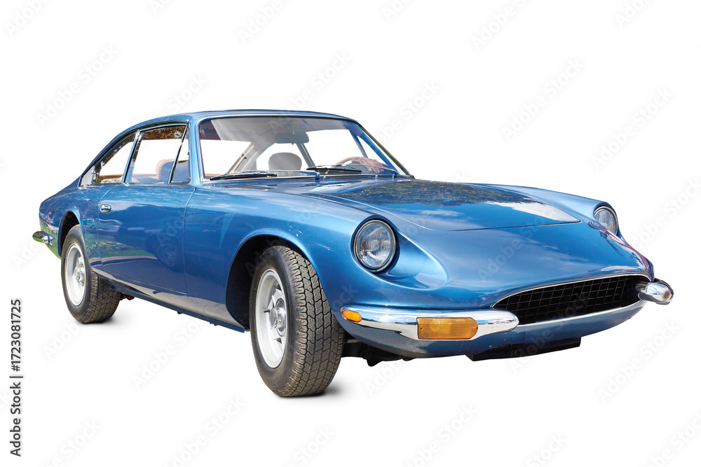 Obraz premium Retro blue sport car isolated on white