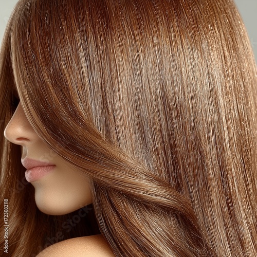 Close-Up of Silky Smooth Shiny Brown Hair for Beauty and Haircare