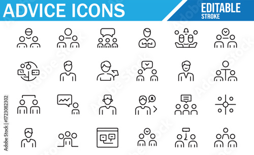 Leadership & Collaboration Icons – Black and White Line Pack