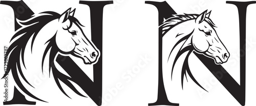 Horse Head Silhouette with Letter N