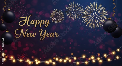 Wallpaper Mural Golden New Year fireworks celebration dark blue Torontodigital.ca