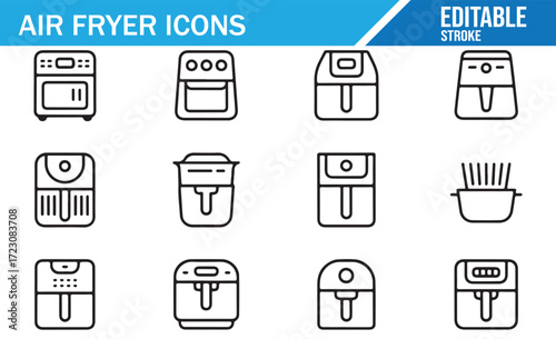 Convection Fryer Icons – Drawer, Basket, Digital Panel – Vector