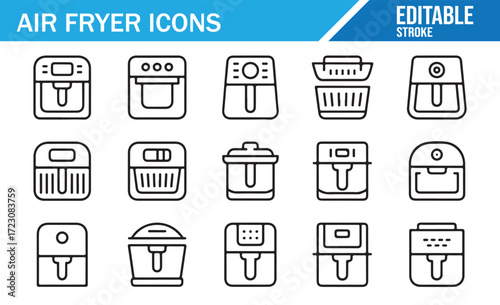 Air Fryer UI Icons – Clean Outline Elements for Apps and Guides