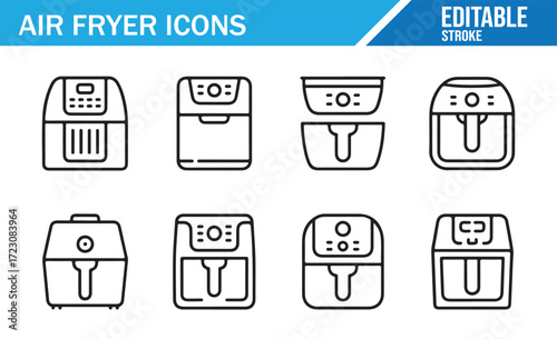 Minimal Air Fryer Line Icons – Editable Stroke Vector Pack