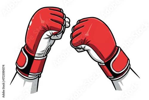 Pair of red boxing gloves ready for a fight, isolated on Transparent Background