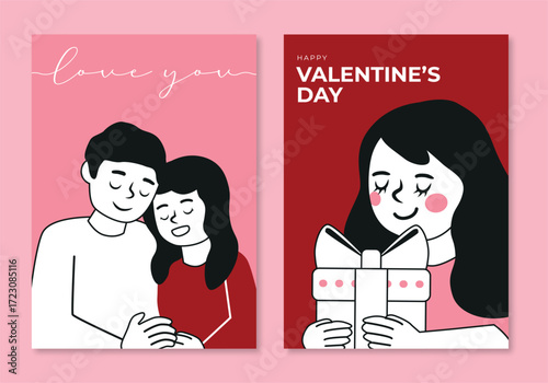 Valentines day couple cards present hug