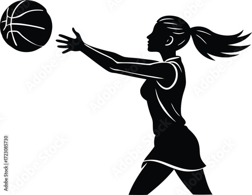 Silhouette vector illustration of a woman shooting a basketball scalable eps vector