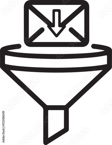 Illustration of email marketing funnel icon with envelope and arrow isolated on white background