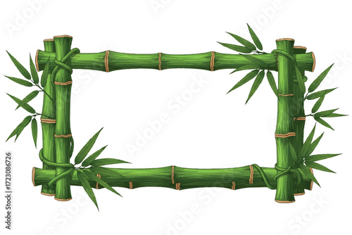 Bamboo frame with green leaves isolated on Transparent Background
