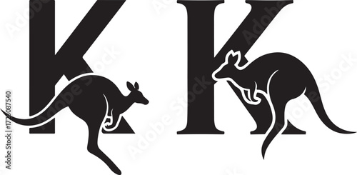 Kangaroo and Letter K Silhouette Design