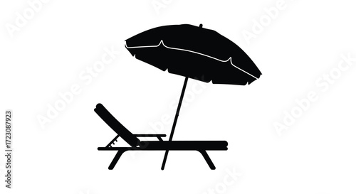 Beach chair and umbrella set against a clear background silhouette