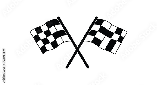 Two checkered racing flags crossed a bold graphic design silhouette