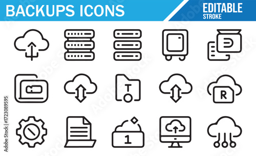 File Backup Icons – Folder, Copy, Archive – Editable Stroke